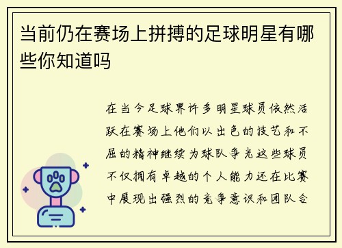 当前仍在赛场上拼搏的足球明星有哪些你知道吗